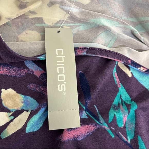 Chico’s Purple Floral Layered Flare Sleevee Shift Dress - Picture 11 of 15